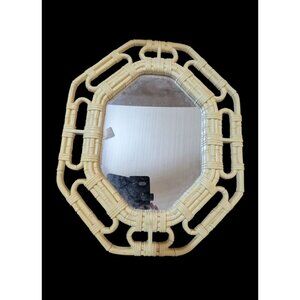 Homco Vintage Style Wall Mirror Woven Plastic Octagon Frame 18" x 14" Retro